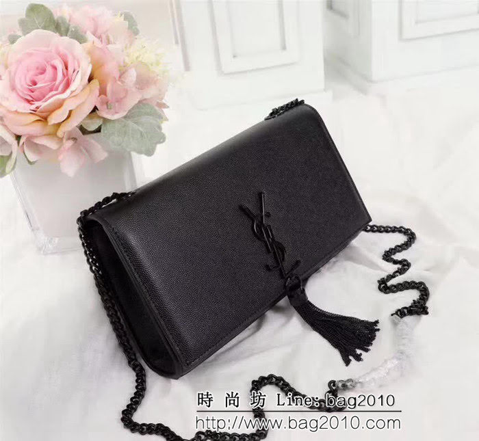 YSL聖羅蘭 原版魚子醬牛皮 翻蓋式 金色鏈條包 26702-1 YAS1346